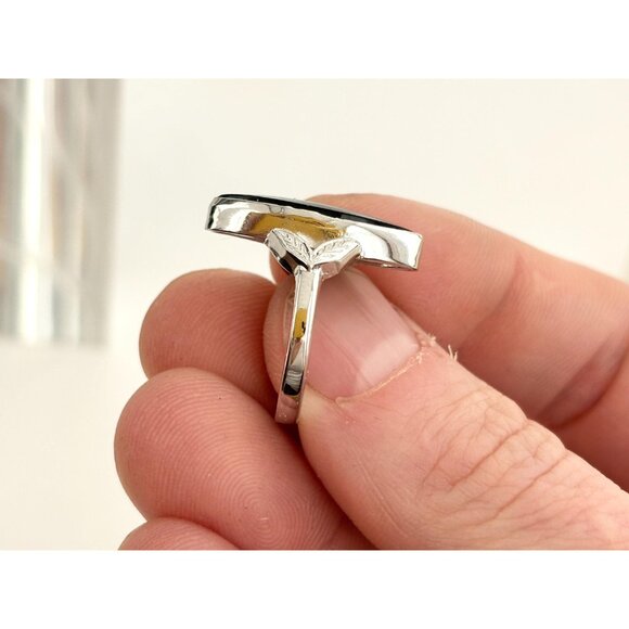 Marquise Shaped Black Onyx Split Shank 925 Sterling Silver Vintage Ring - sz 6 - Picture 5 of 12